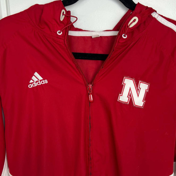 ADIDAS Nebraska Huskers LOGO Men's Red/White Full Zip Hooded Jacket Medium - Picture 3 of 6